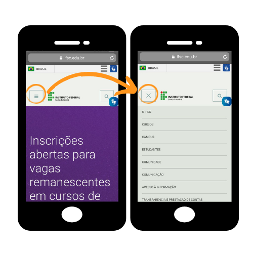 Imagem mostrando o menu que aparece ao acessar o Portal do IFSC pelo celular