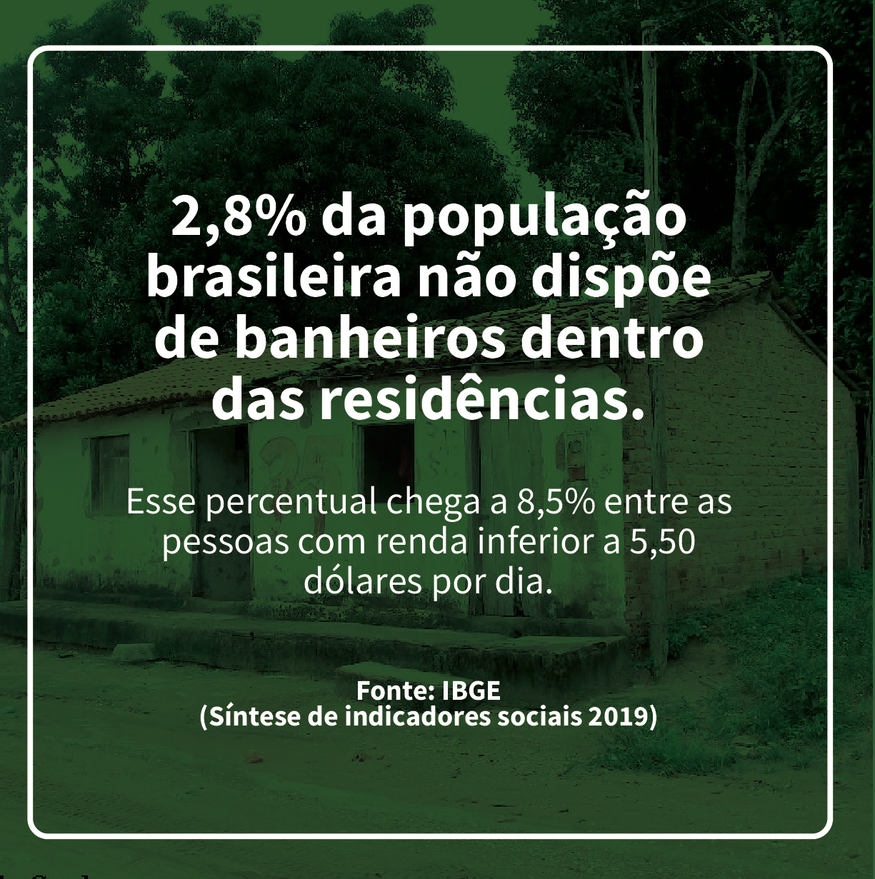 2,8% da população brasileira não dispõe de banheiros dentro das residências