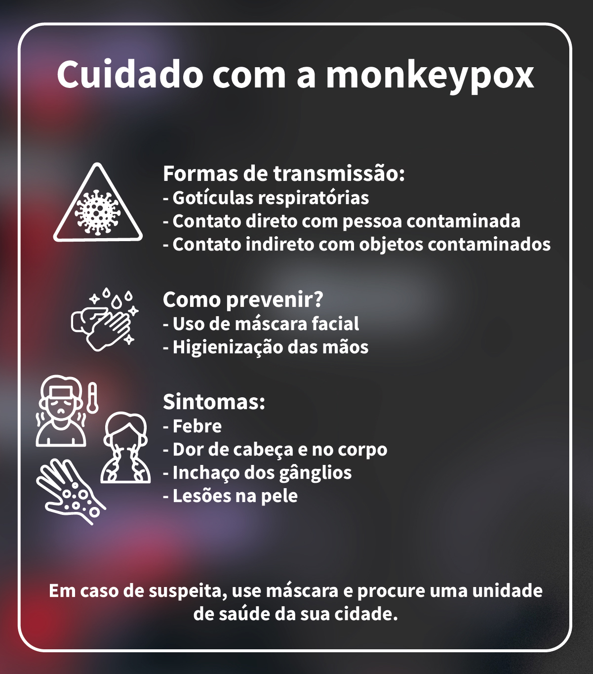 Infográfico com cuidados com a monkeypox