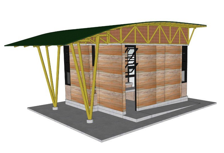 Maquete virtual da casa-laboratório em taipa de pilão, onde a técnica continuará a ser pesquisada a partir de 2025