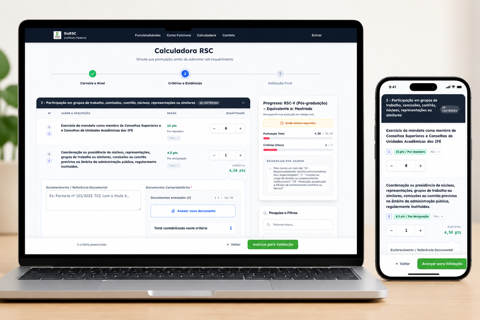 Tela inicial do sistema que será utilizado para cadastro e análise dos processos de RSC-TAE