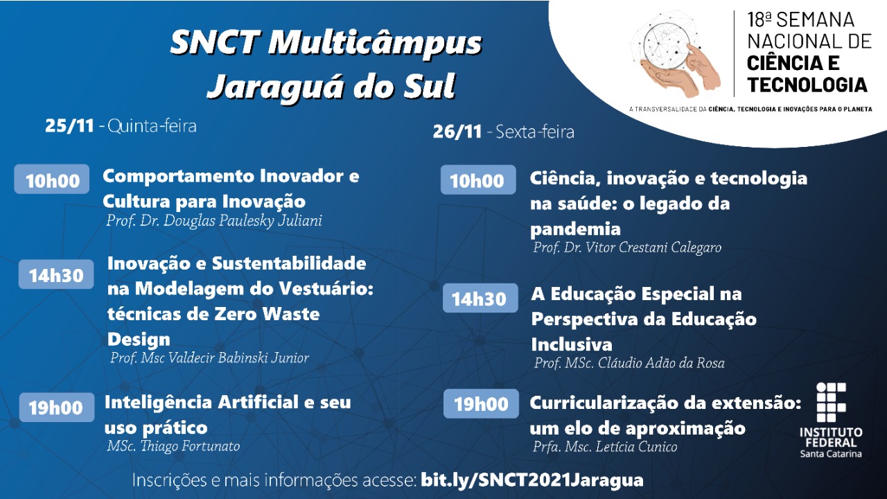 Programação da SNCT 2021 em Jaraguá do Sul